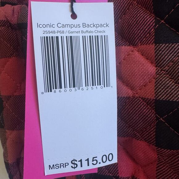 NEW Vera Bradley Iconic Campus Backpack Garnet Buffalo Check Christmas Red Plaid - Picture 14 of 16